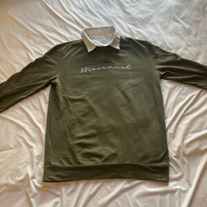 “Movement” Olive Green Sweater with White Collar